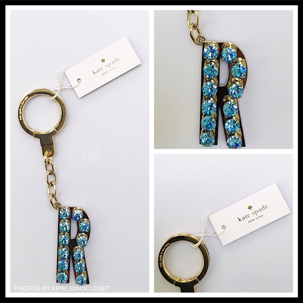 KATE SPADE PAVE CRYSTAL BAG CHARM “R” KEY RING - Picture 6 of 8